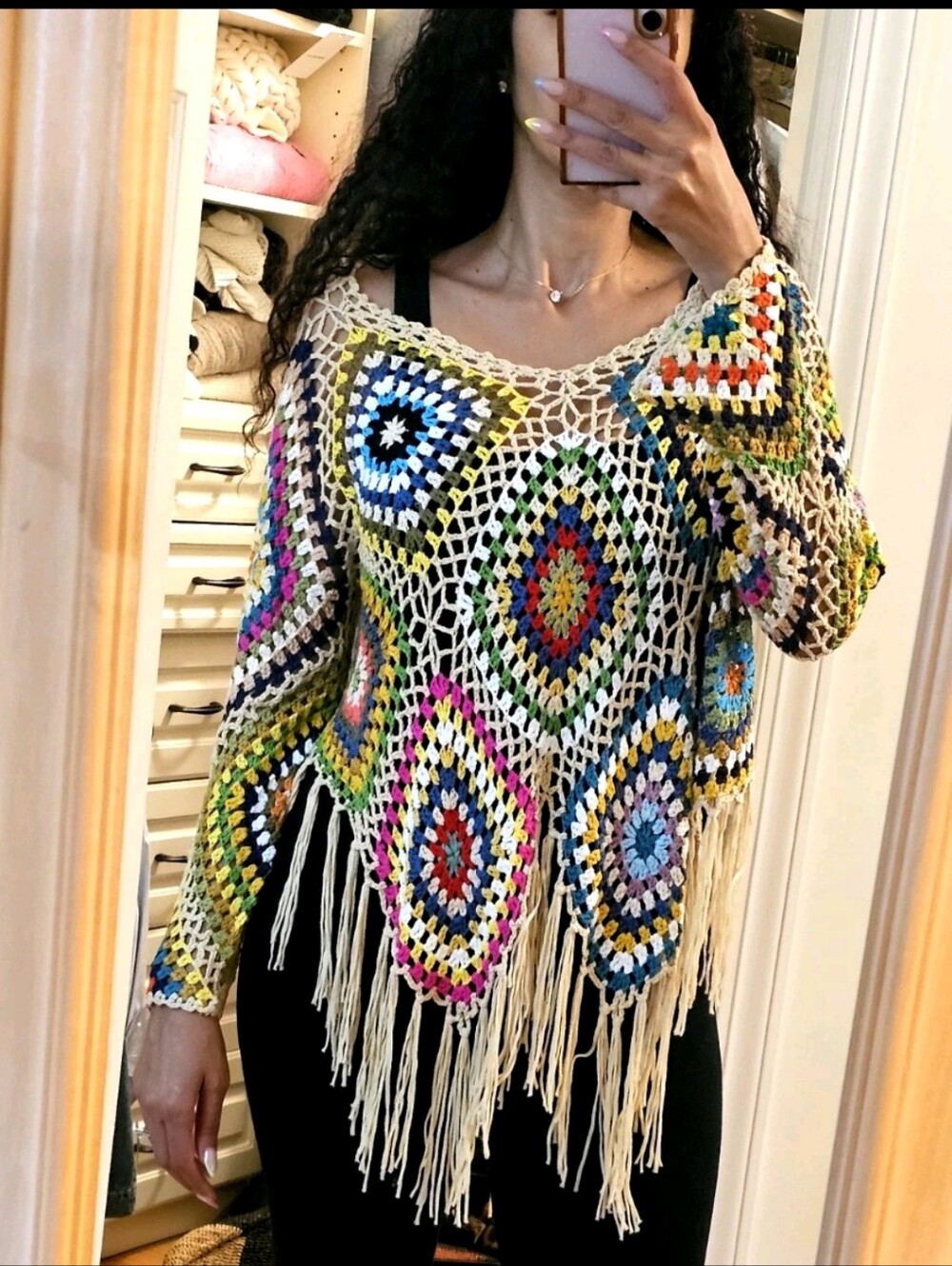 Boho Crochet Fringe Sweater - Multicolor